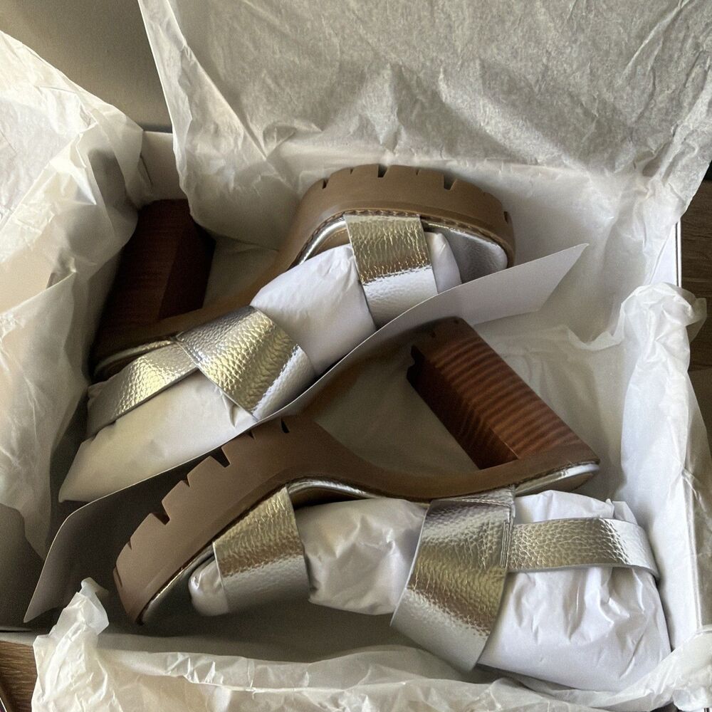 New Michael Kors - Holland Metallic Platform Sandal Size 8 Silver 49R5HLMS1M - Picture 7 of 11